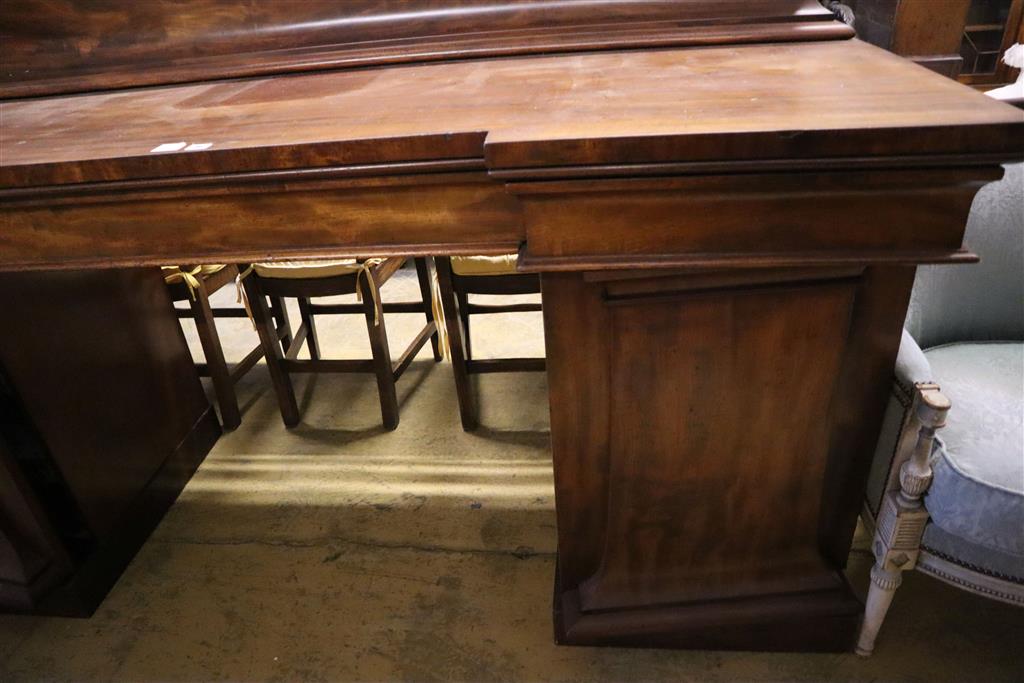 A Victorian mahogany inverted breakfront sideboard, width 213cm, depth 70cm, height including back 120cm